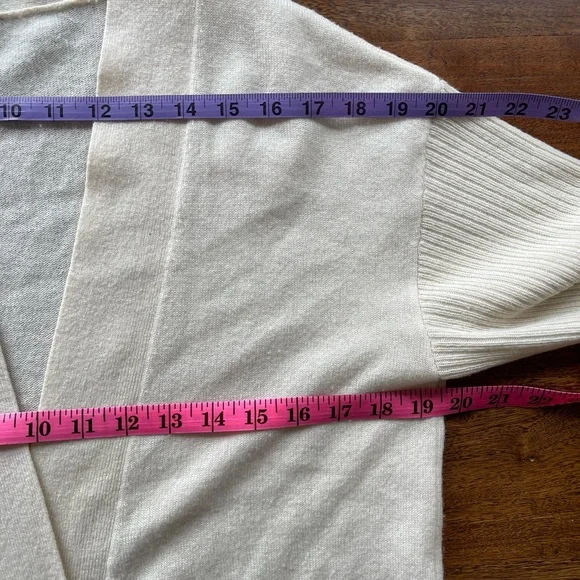 THEORY 100% Cashmere Cream Open Front Ribbed Sleeve Women's Sweater, Small - Picture 9 of 13